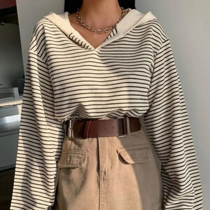 Brown Casual Womens Striped Drop Shoulder Sweatshirt